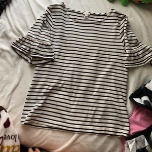 J. Crew Navy and White Bell Sleeve Top